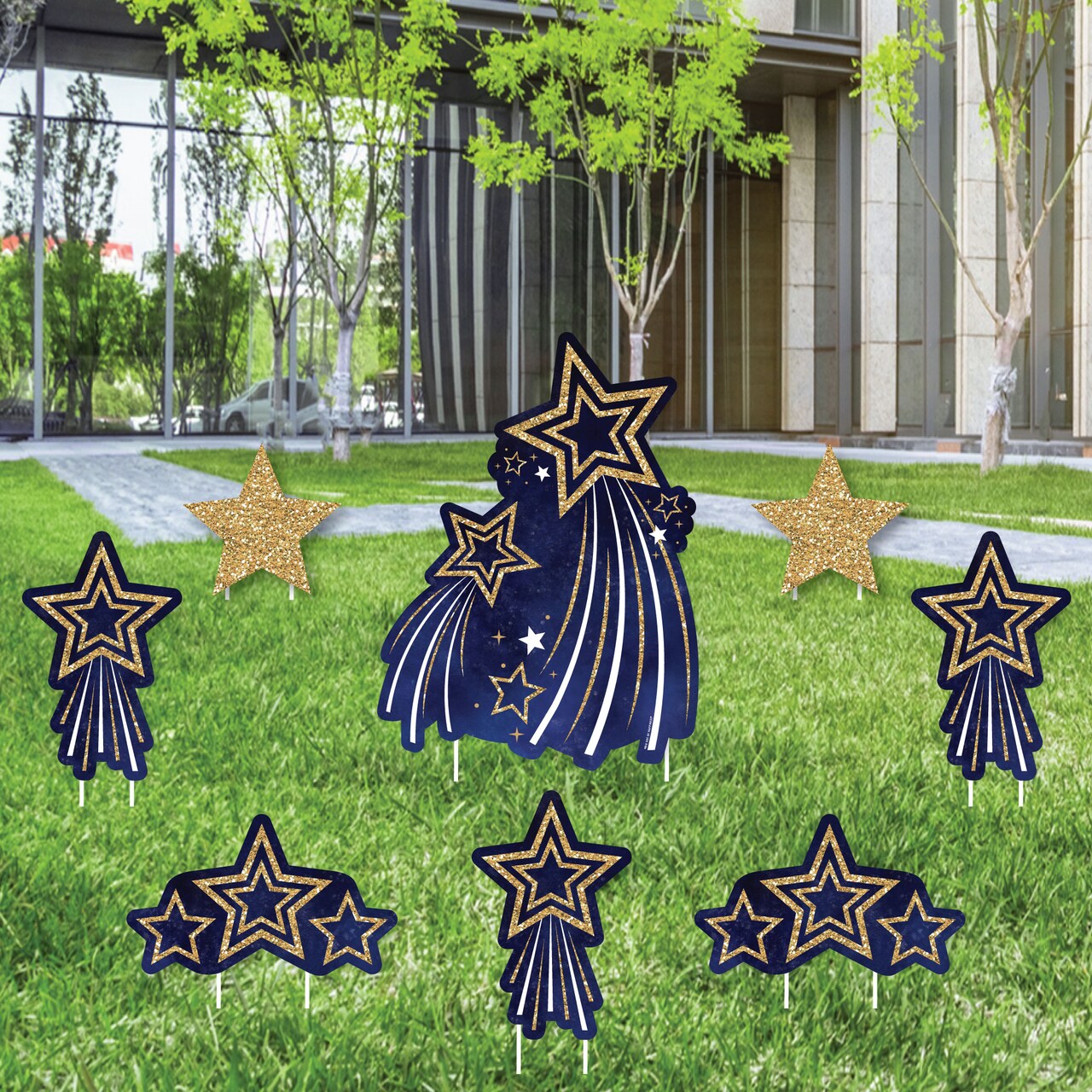 Big Dot of Happiness Starry Skies - Yard Sign and Outdoor Lawn Decorations - Gold Celestial Party Yard Signs - Set of 8